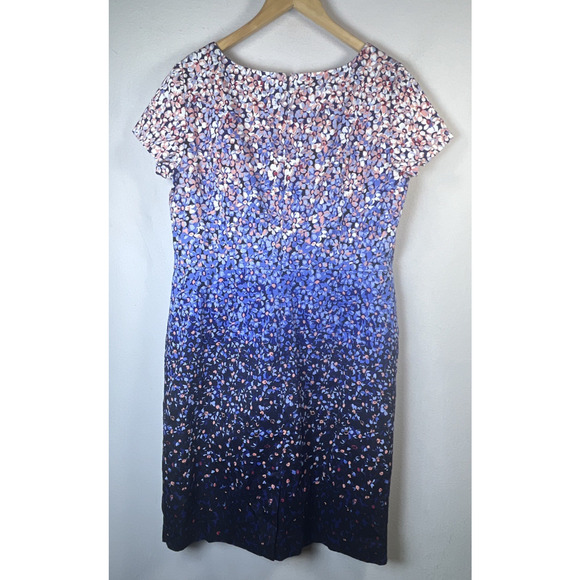 Talbots Floral blue Ombre Sheath Career Dress Size 14 petite scoop neck office - Picture 7 of 13